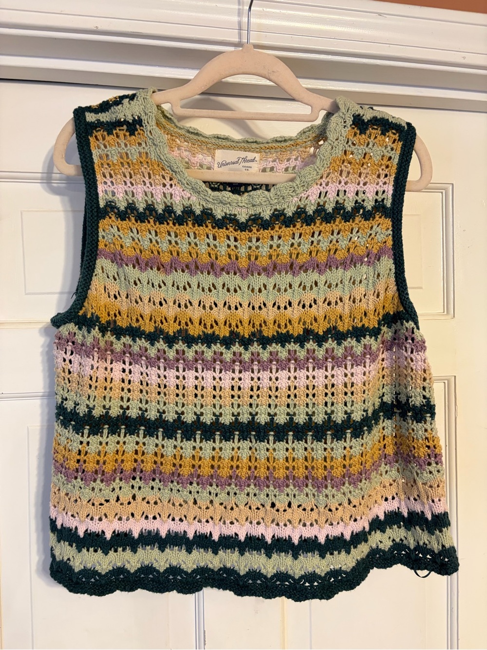Velvet Crochet Striped Sleeveless Tank in Green Multi